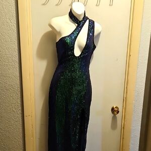 Elegant Green and Blue Sequin Dress